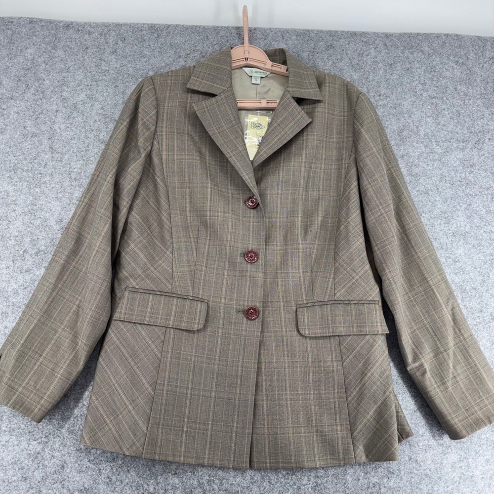 Austin Reed Classics Brown Plaid Wool Blend 3 Button Blazer Jacket Womens 12 NWT